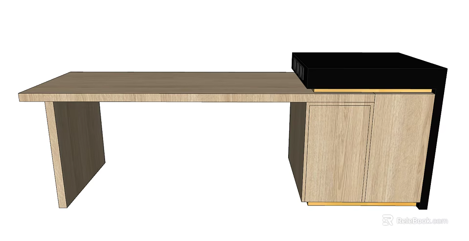 Modern Dining Table With Wooden Top And Side Cabinet Black Countertop 3d model 