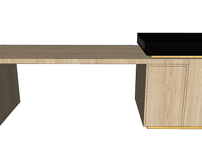 Modern Dining Table With Wooden Top And Side Cabinet Black Countertop 3d model
