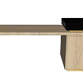 Modern Dining Table With Wooden Top And Side Cabinet Black Countertop