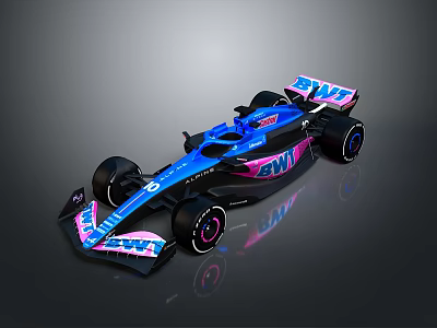 Blue and Pink BWT Racing Car With Streamlined Design And Modern Sporty Look 3d model