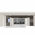 Modern Residential Building Entrance With Stone Facade Dark Awning And Glass Windows