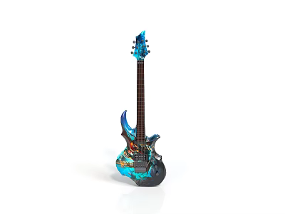 Vibrant Modern Electric Guitar With Blue Black Gradient And Patterned Body Design 3d model
