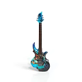 Vibrant Modern Electric Guitar With Blue Black Gradient And Patterned Body Design