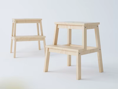 Two Minimalist Wooden Stools With Natural Wood Finish And Sturdy Design Structure 3d model