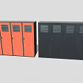 Row of Orange and Dark Gray Lockers with Ventilated Doors and Metal Frames