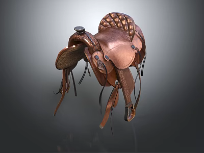 Horse Riding Sports Equipment Genuine Leather Saddle With Braided Pattern And Tassel Details 3d model