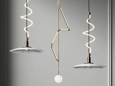Modern Chandeliers Featuring Spiral And Geometric Designs With Metal Frames And Spherical Bulbs 3d model