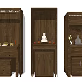 Traditional Chinese Wooden Buddhist Shrine Cabinet With Intricate Carvings And Buddha Statue