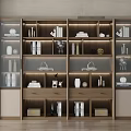 Modern Wooden Bookcase With Glass Doors Open Shelves Books Decorative Items And Storage Boxes