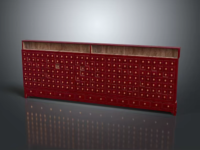 Red Electronic Appliance Storage Cabinet With Multiple Drawers Gold Knobs And Modern Design 3d model