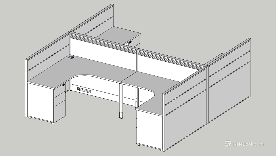 Modular Office Desk Workstation with Partition Dividers and Storage Drawers 3d model 
