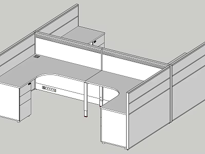 Modular Office Desk Workstation with Partition Dividers and Storage Drawers 3d model