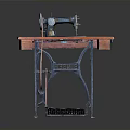 Vintage Sewing Machine Table With Classic Metal Frame And Wooden Worktop