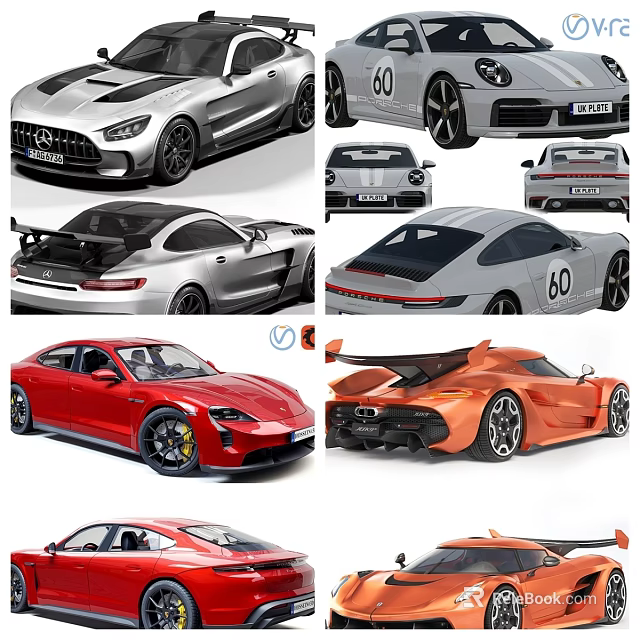 Stylish Sports Cars Featuring Silver Red Orange Exterior Design Various Styles and Modern Features 3d model 
