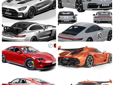 Stylish Sports Cars Featuring Silver Red Orange Exterior Design Various Styles and Modern Features 3d model