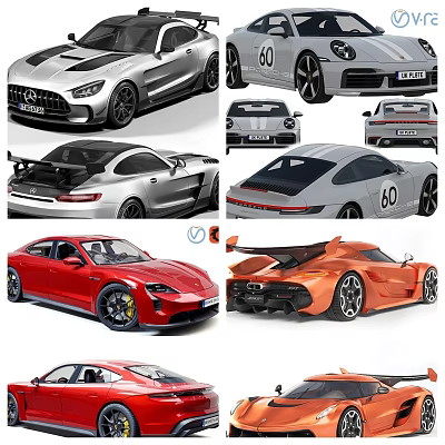 Stylish Sports Cars Featuring Silver Red Orange Exterior Design Various Styles and Modern Features 3d model