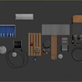 Industrial Storage Equipment With Forklift Barrels Shelf Boxes Wooden Pallets And Coil