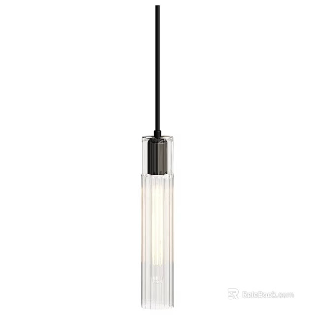 Modern Minimalist Pendant Light With Clear Glass Cylinder And Black Metal Hanging Rod 3d model 