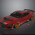 Red Sports Car With Pink And Black Stripes Gold Wheels And Rear Spoiler