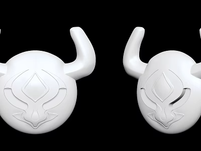 White Decorative Horned 3D Model Sculptures Symmetrical Modern Art Design 3d model