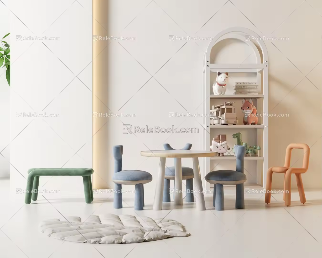 Modern Children's Table and Chair Children's Fun Table and Chair Storage Rack 3d model