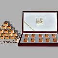Red Box Decorative Ornament Set With Stacked Orange Small Boxes And Copper Coins
