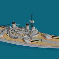 Large Battleship With Red And White Hull Sailing On Open Sea Under Cloudy Sky