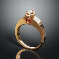 Shiny Gold Ring With Large Central Diamond And Surrounding Small Diamonds Simple Design 3d model