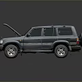 Gray Off Road SUV with Open Hood Displaying Engine and Roof Rack 3d model
