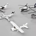 Various Types of Passenger Plane Models with Helicopter Miniatures Displayed