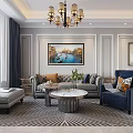Elegant Modern Living Dining Room Interior With Chandelier Sofa And Marble Wall