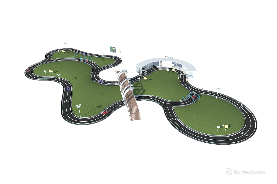 Outdoor Children's Playground With Track Slide Sunshade And Green Turf 3d model 