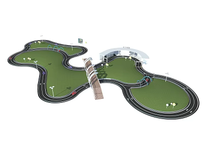 Outdoor Children's Playground With Track Slide Sunshade And Green Turf 3d model