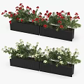 Modern Black Rectangular Garden Planters With White And Red Flowers 3d model