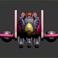 Cute Pink Cartoon Airplane With Red Character Yellow Nose Green Cross And Landing Gear Wheels