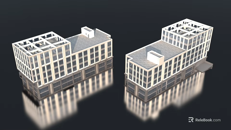 Modern Multi Story Office Building With Large Windows And Flat Roof Reflection 3d model 
