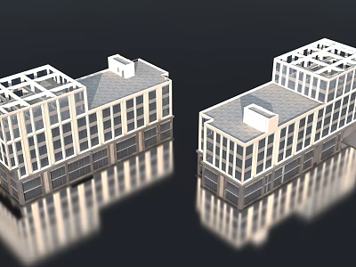 Modern Multi Story Office Building With Large Windows And Flat Roof Reflection 3d model