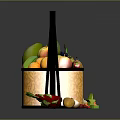 Fresh Fruits in Orange Woven Basket with Pears Apples Oranges Lemon Slices and Dragon Fruit