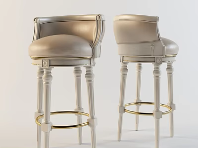 Elegant Modern Bar Stools With Upholstered Seats Gold Metal Trim And White Wooden Legs 3d model
