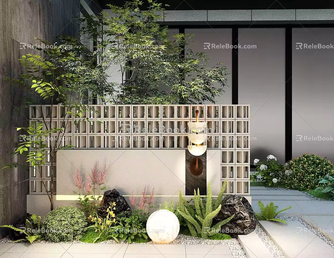 Courtyard view wall hollow brick view wall background wall landscape fence screen partition 3d model
