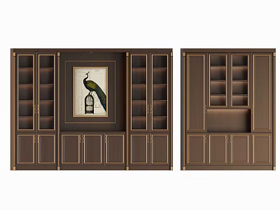 Classic Brown Decorative Cabinet With Glass Shelves Open Closed Storage And Decorative Artwork 3d model