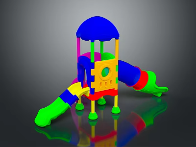 Kids Vibrant Playground Structure With Blue Canopy And Green Yellow Pink Slides 3d model