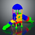 Kids Vibrant Playground Structure With Blue Canopy And Green Yellow Pink Slides