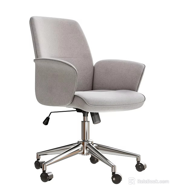 Modern Gray Fabric Office Chair with Armrests Swivel Metal Base and Wheels 3d model 