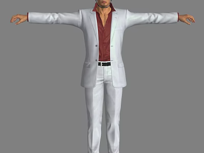 3D Male Character Model Wearing White Suit Red Shirt With Arms Outstretched 3d model