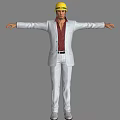 3D Male Character Model Wearing White Suit Red Shirt With Arms Outstretched
