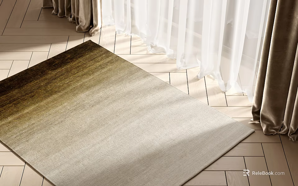 Square Gradient Area Rug On Tile Floor Near Curtains 3d model 