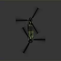 Detailed Green Military Helicopter With Rotor Blades Flying In Gray Background