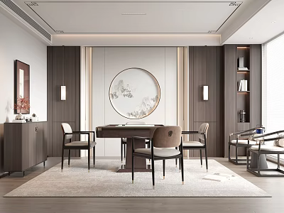 Modern Chinese Style Entertainment Room Interior With Furniture And Decor 3d model