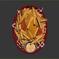 Crispy French Fries In Red Basket With Red Pepper Slices And Dip Sauce
